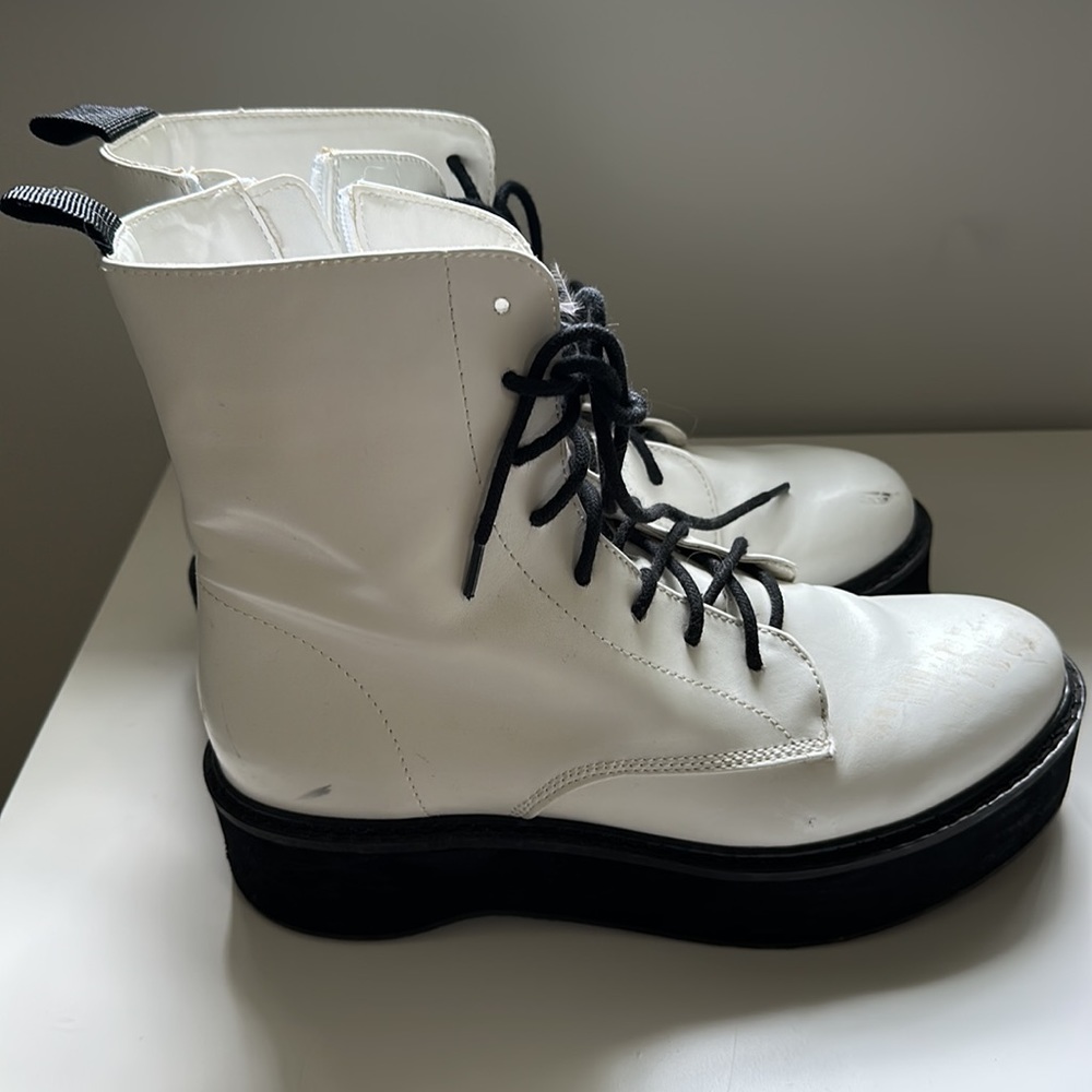 White Lace-Up Boots - Picture 3 of 9